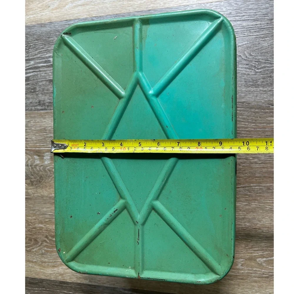 Bread Box Unisex OS Green Vintage Metal Embossed Diamond Storage Tin